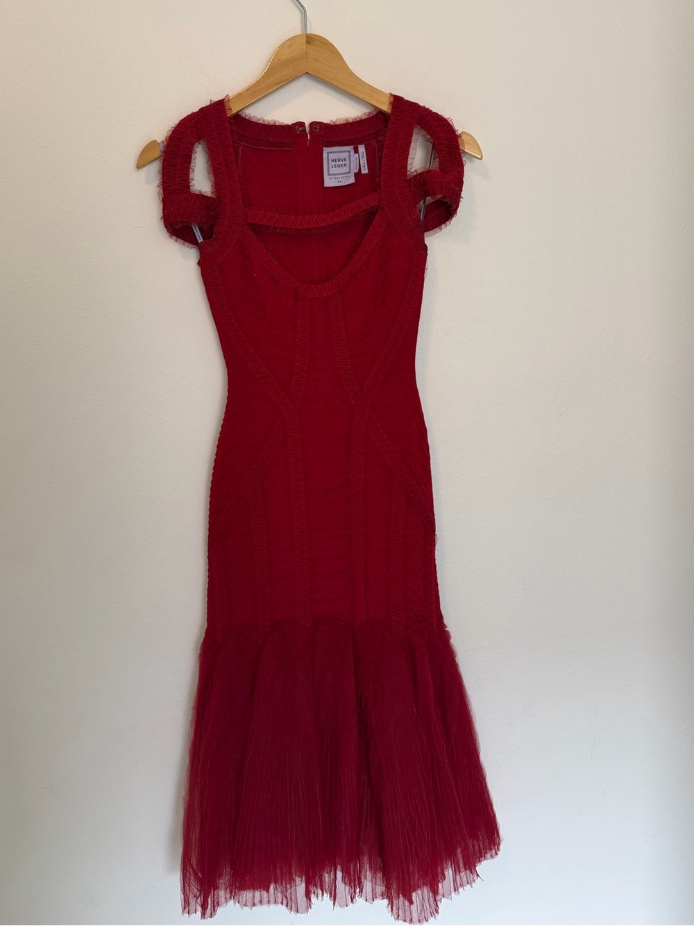 Herve Leger by Max Azria Red Bandage Mesh Cutout Midi Dress XS - Picture 7 of 11